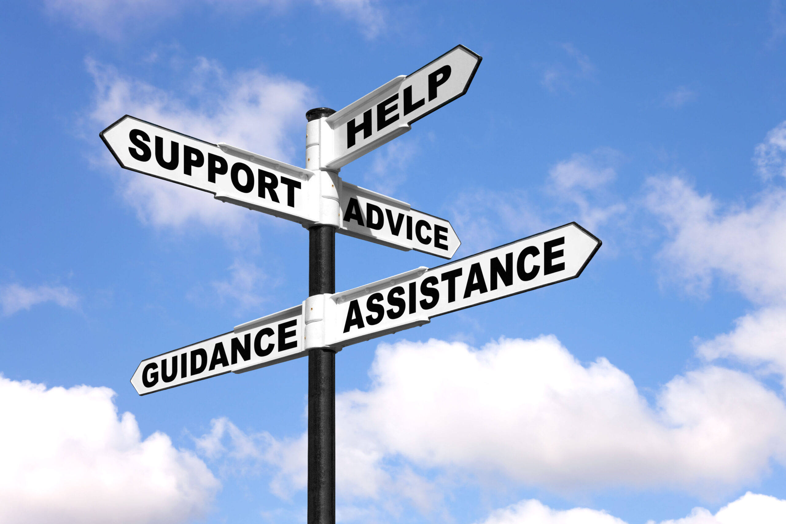 Help and support signpost stock image