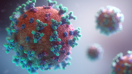 computer generated image of SARS COVID 19 virus